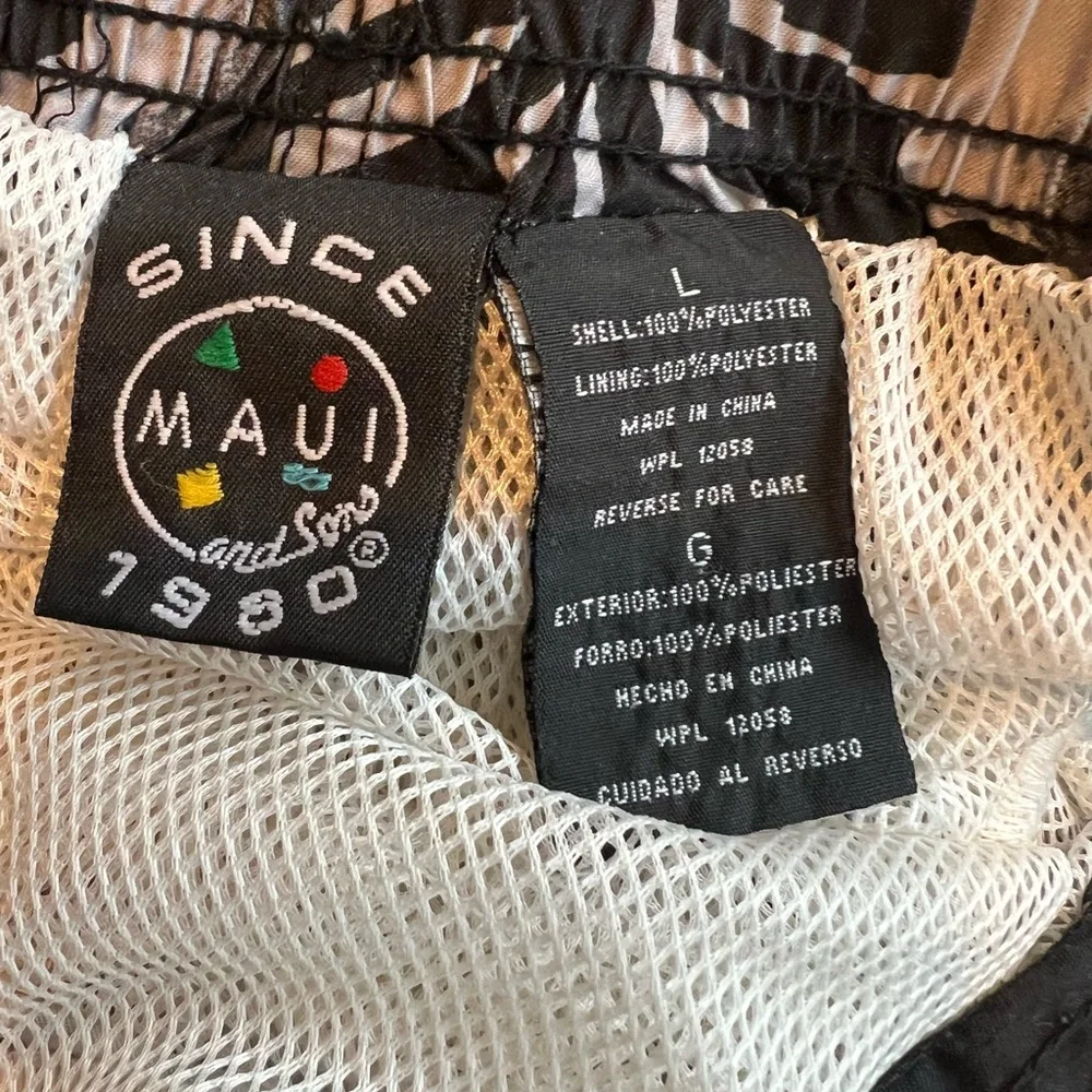 Maui And Sons Board Shorts Tropical Print Men's Large Black &‎ Gray Mesh Lined